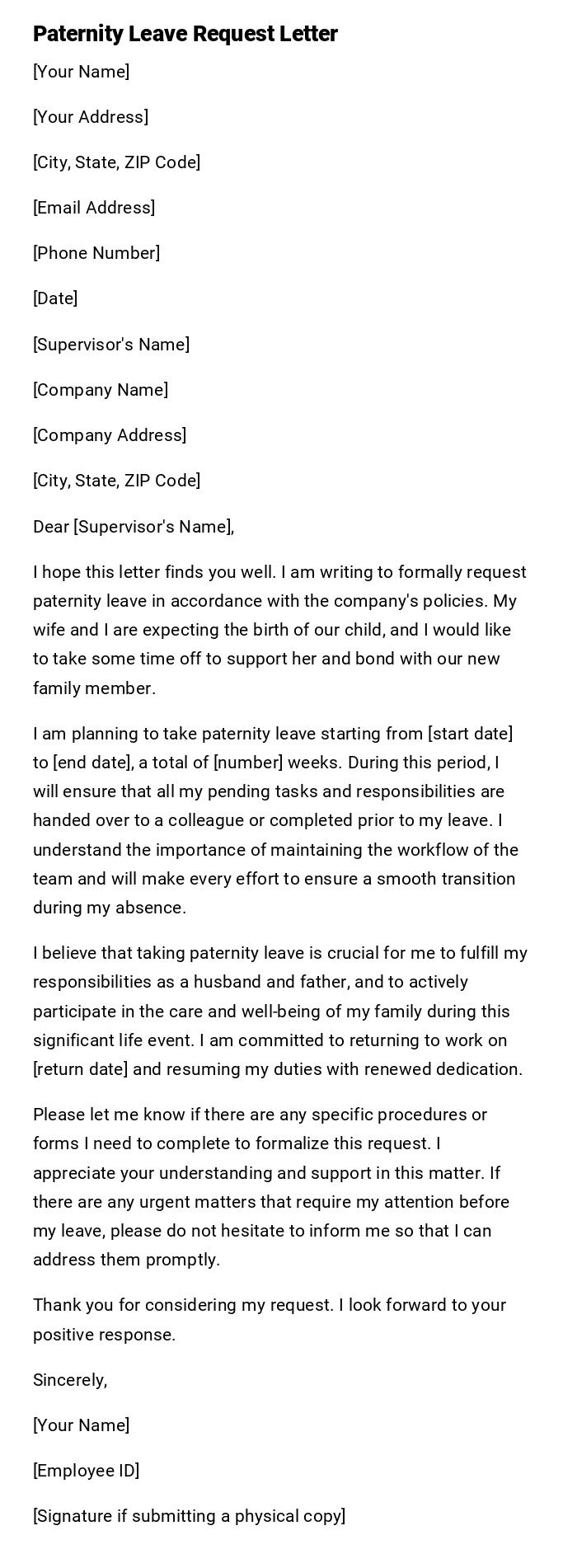 Paternity Leave Request Letter