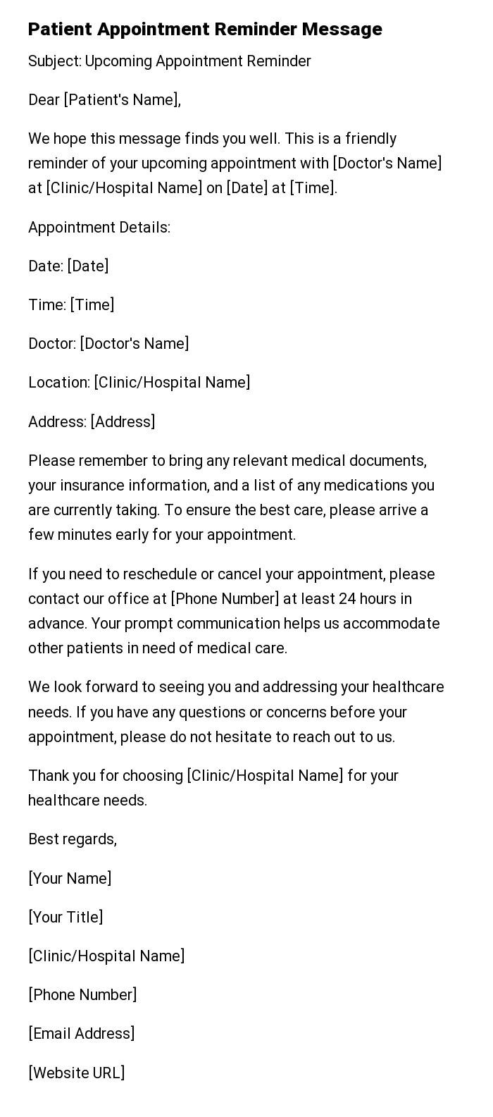 Patient Appointment Reminder Message