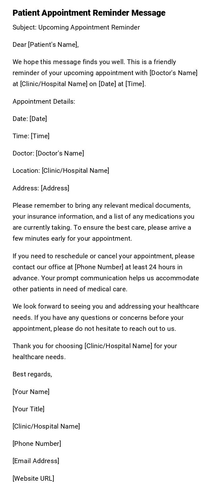 Patient Appointment Reminder Message