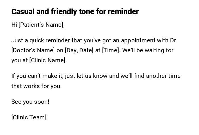 Casual and friendly tone for reminder Casual and friendly tone for reminder