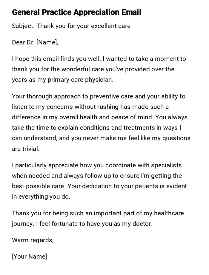 General Practice Appreciation Email General Practice Appreciation Email