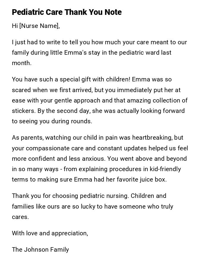 Pediatric Care Thank You Note Pediatric Care Thank You Note