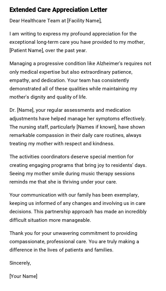 Extended Care Appreciation Letter Extended Care Appreciation Letter