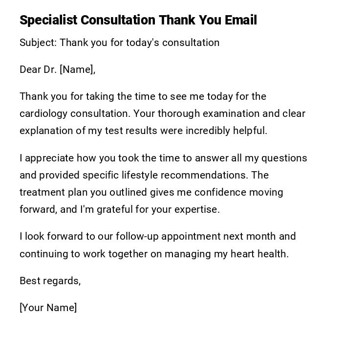 Specialist Consultation Thank You Email Specialist Consultation Thank You Email