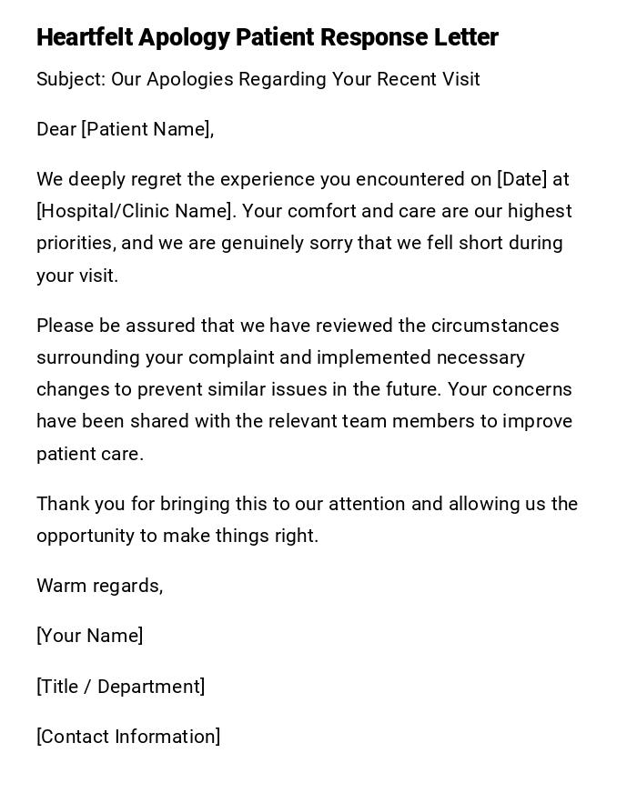 Heartfelt Apology Patient Response Letter Heartfelt Apology Patient Response Letter