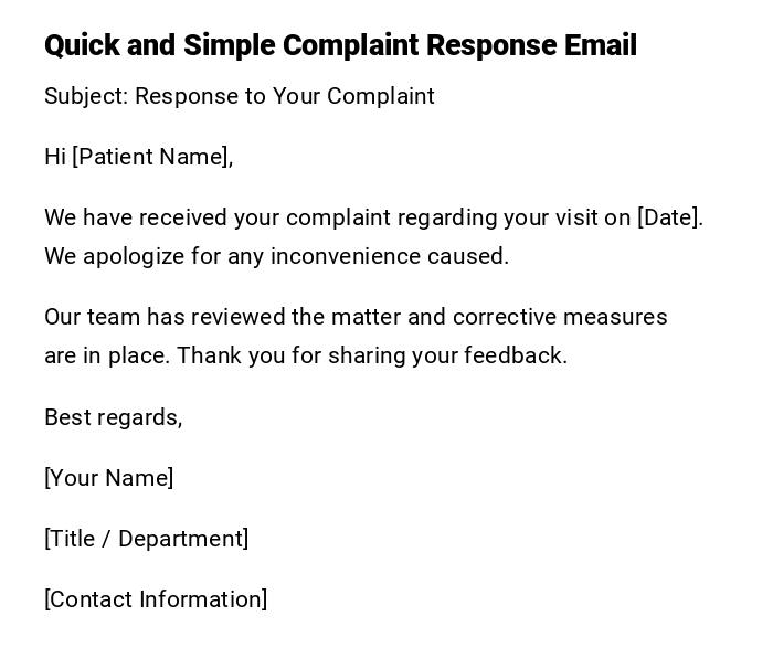 Quick and Simple Complaint Response Email Quick and Simple Complaint Response Email