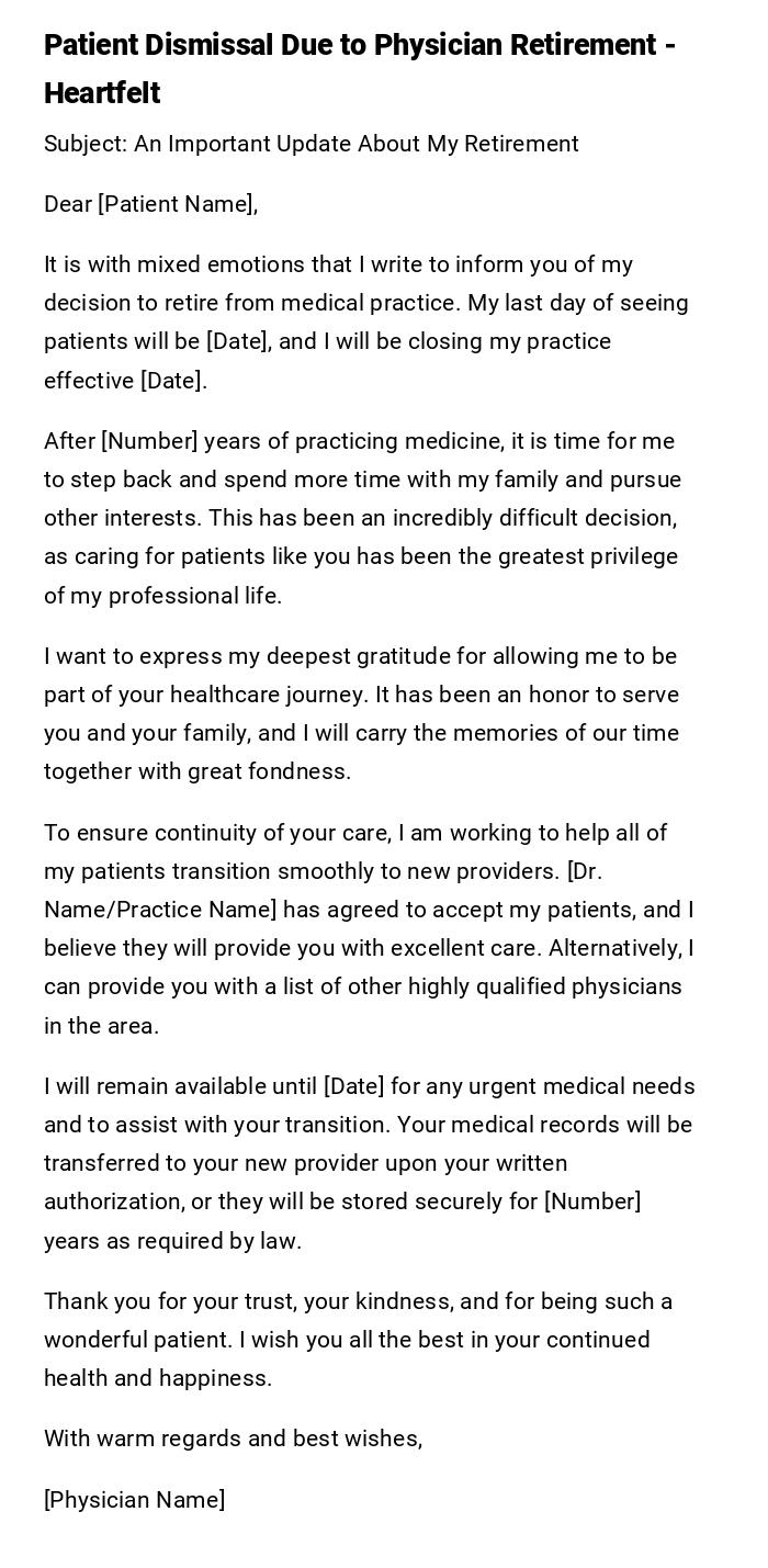 Patient Dismissal Due to Physician Retirement - Heartfelt