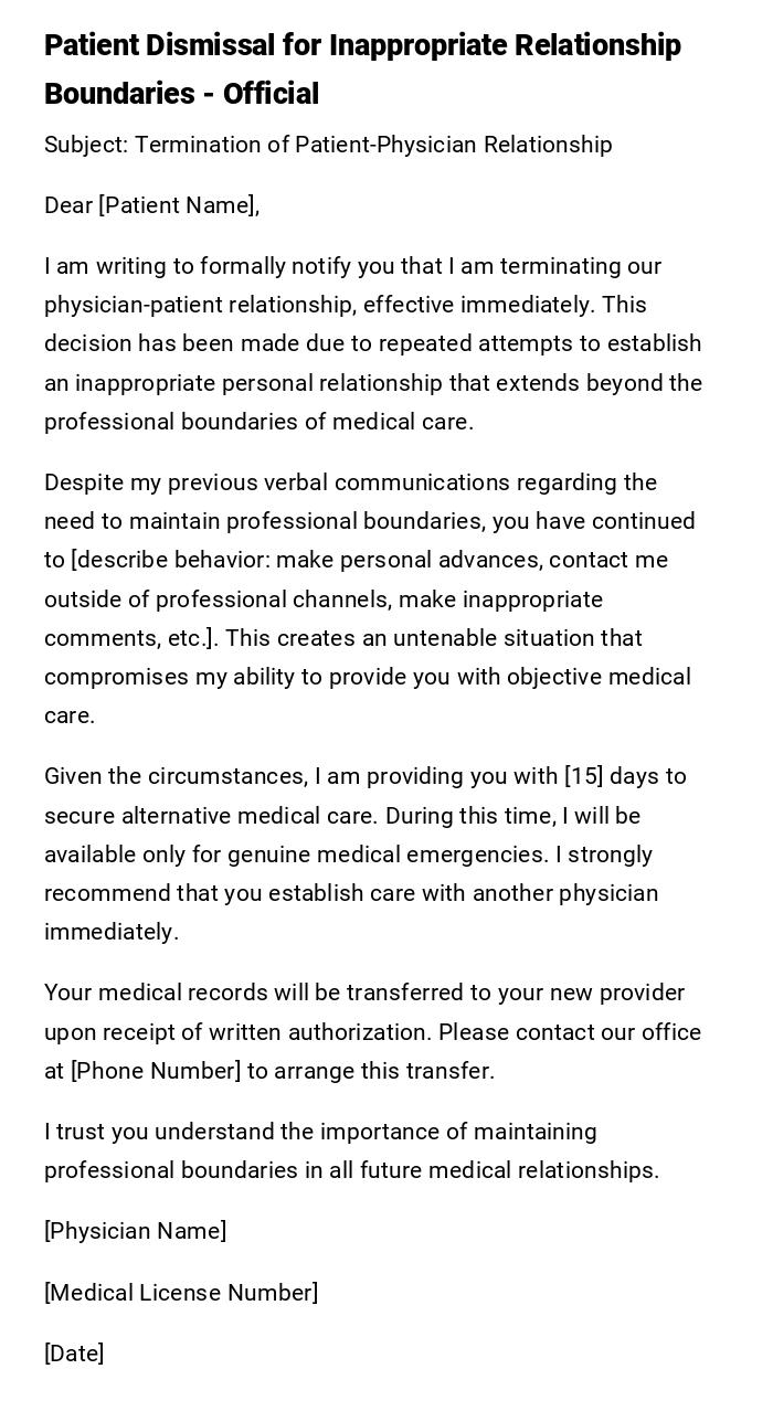 Patient Dismissal for Inappropriate Relationship Boundaries - Official