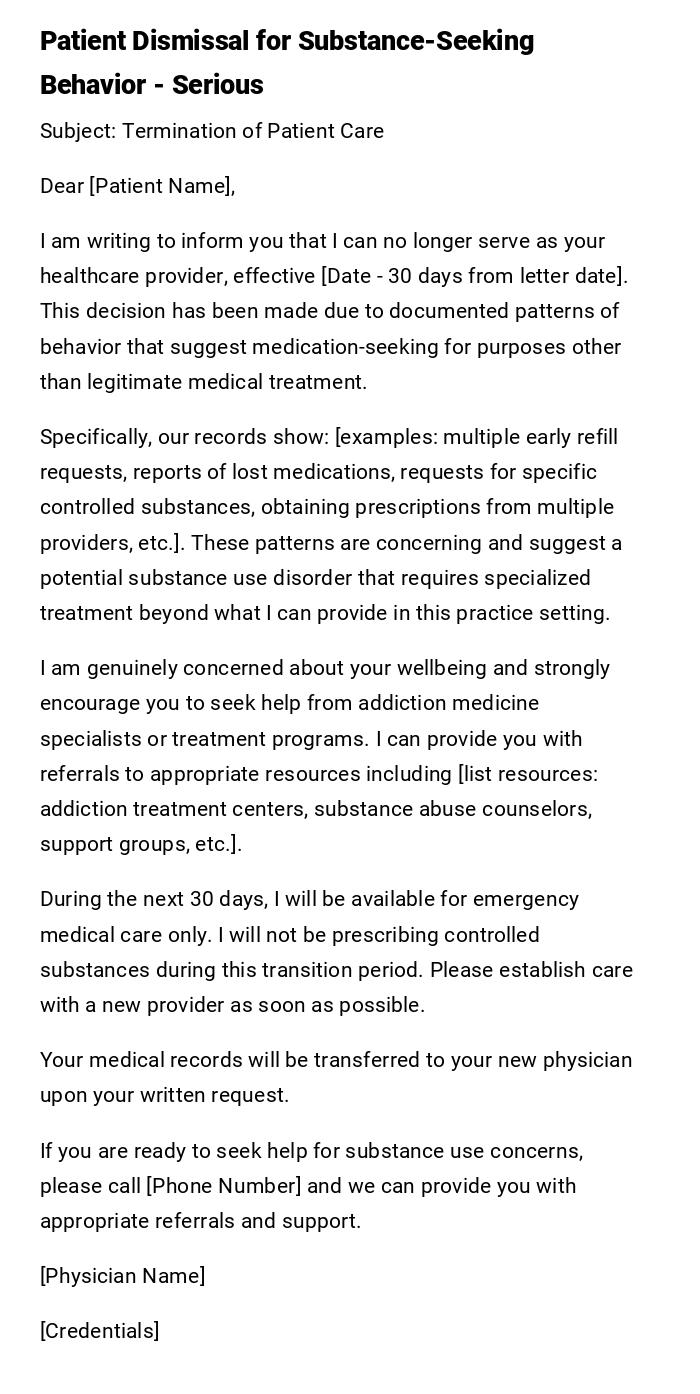 Patient Dismissal for Substance-Seeking Behavior - Serious