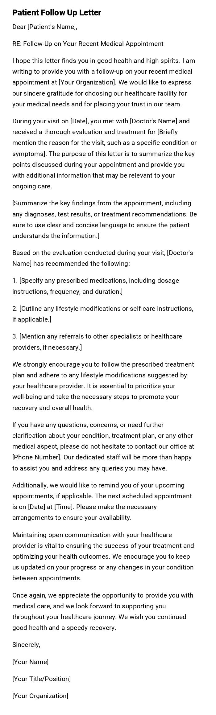 Patient Follow Up Letter