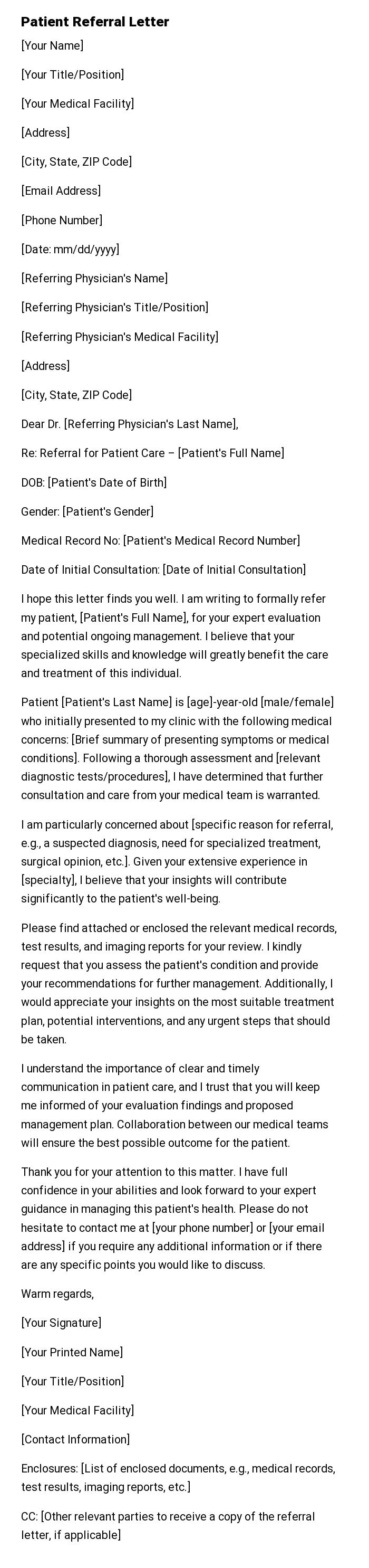 Patient Referral Letter