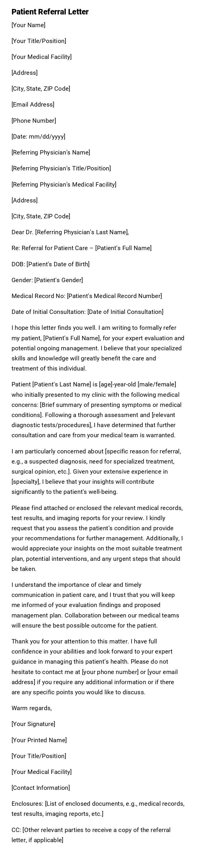 Patient Referral Letter