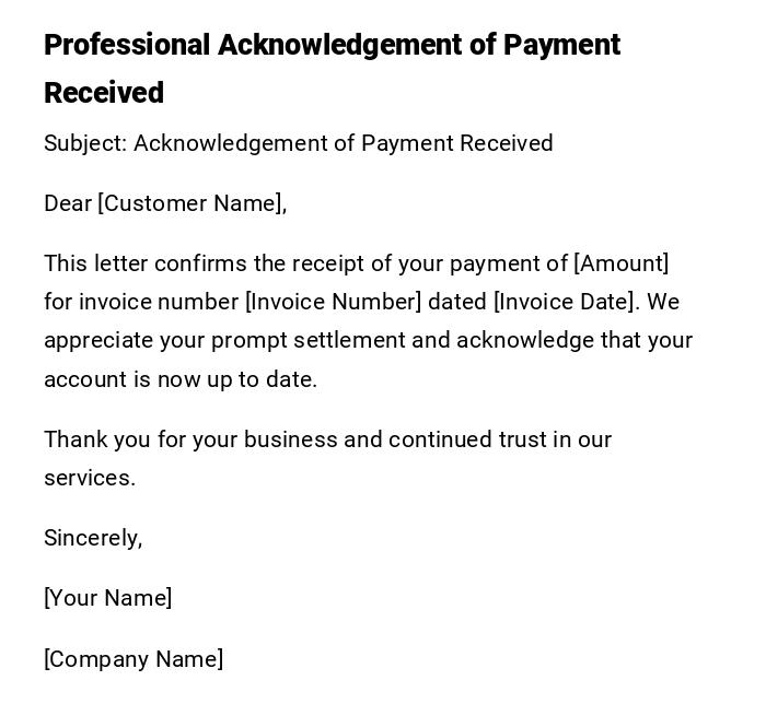 Professional Acknowledgement of Payment Received