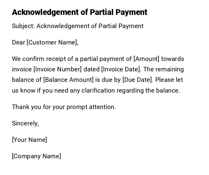Acknowledgement of Partial Payment