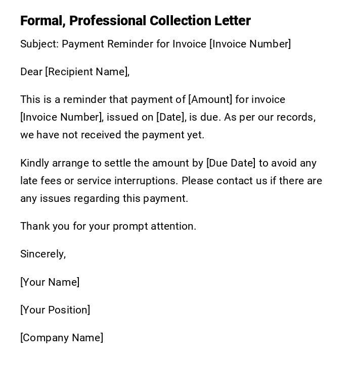 Formal, Professional Collection Letter Formal, Professional Collection Letter