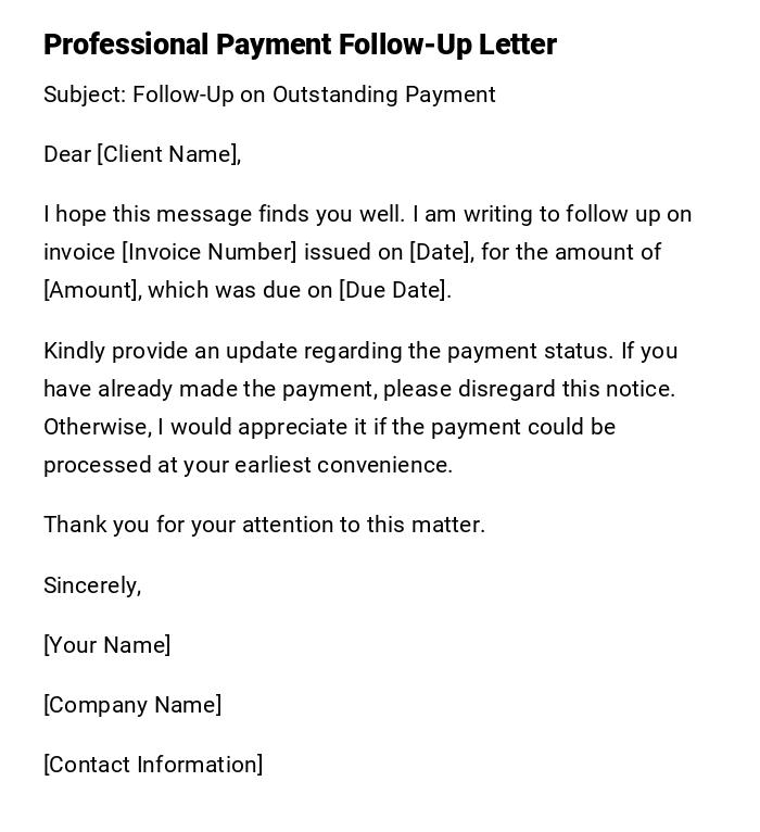 Professional Payment Follow-Up Letter