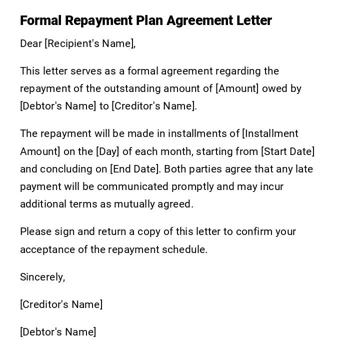 Formal Repayment Plan Agreement Letter Formal Repayment Plan Agreement Letter