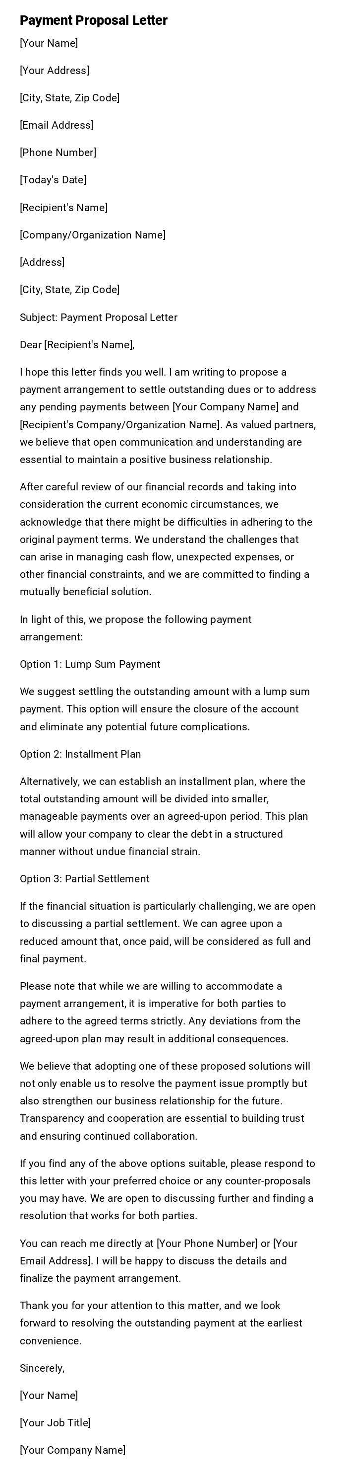 Payment Proposal Letter