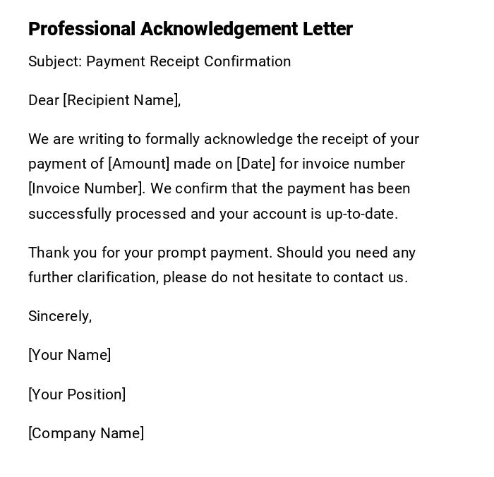 Professional Acknowledgement Letter