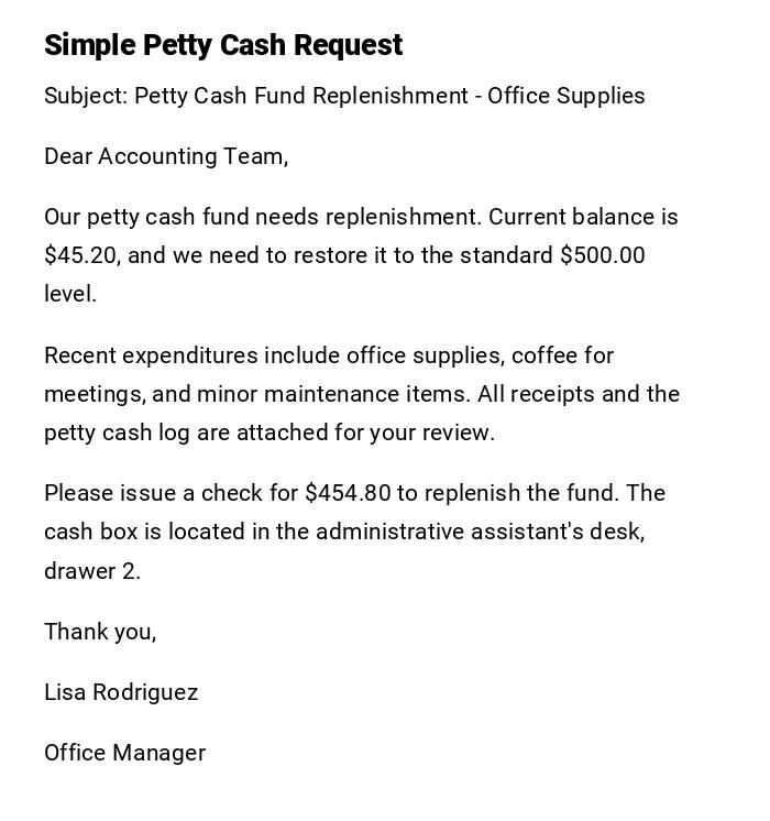 Simple Petty Cash Request Simple Petty Cash Request