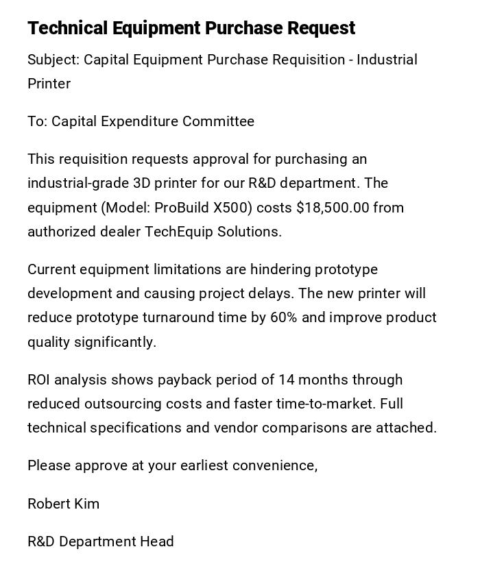 Technical Equipment Purchase Request Technical Equipment Purchase Request