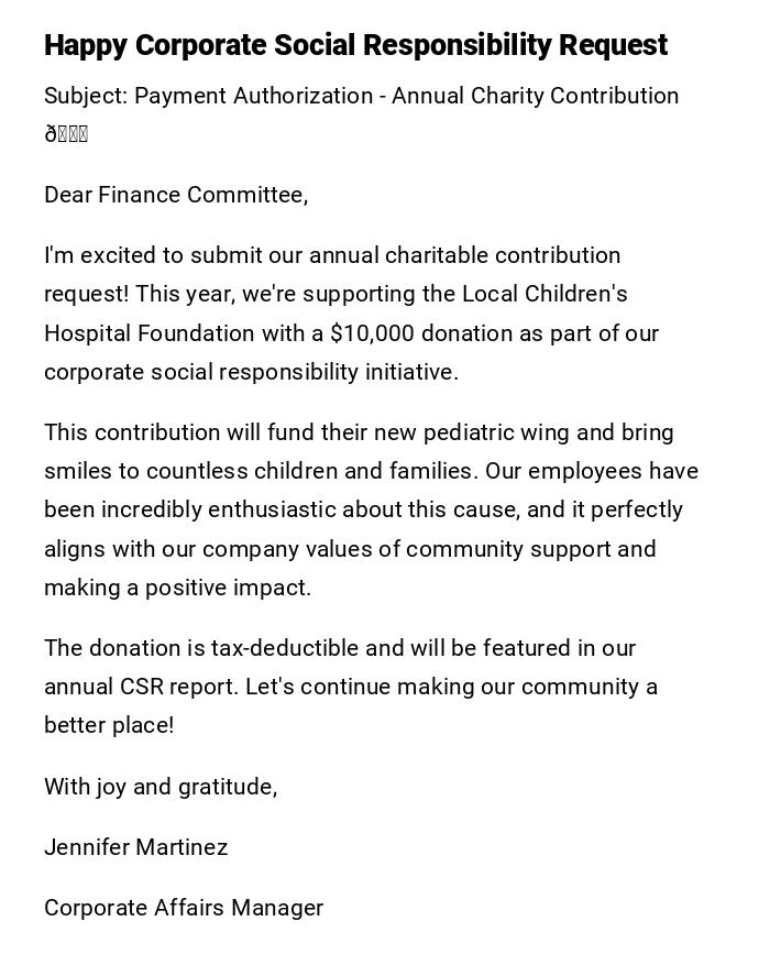 Happy Corporate Social Responsibility Request Happy Corporate Social Responsibility Request