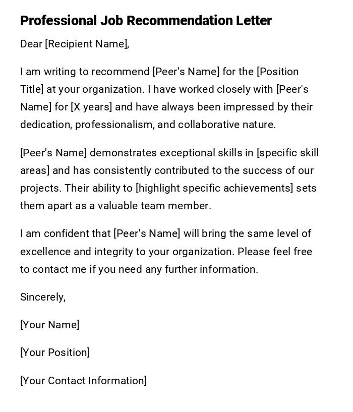 Professional Job Recommendation Letter