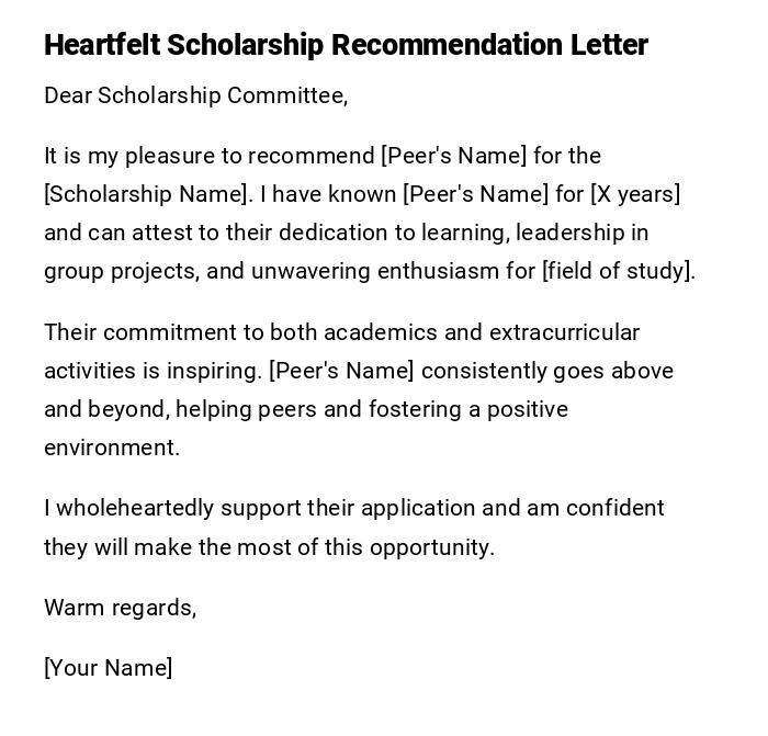 Heartfelt Scholarship Recommendation Letter