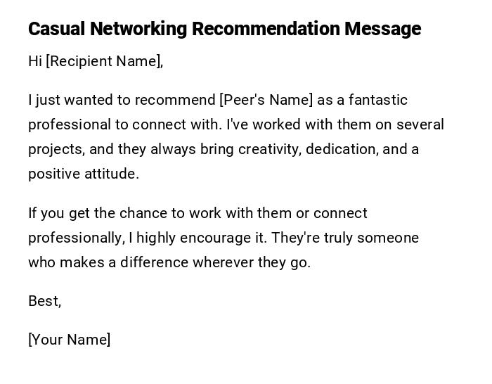 Casual Networking Recommendation Message