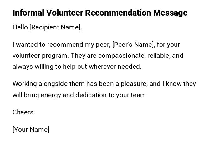 Informal Volunteer Recommendation Message