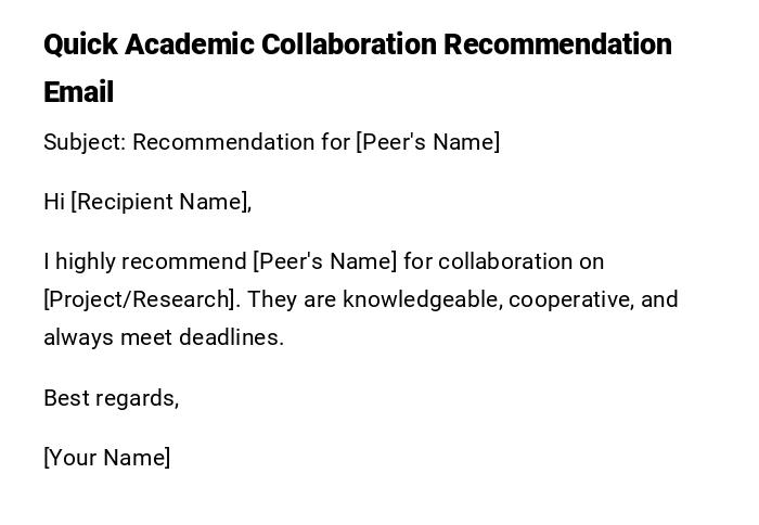 Quick Academic Collaboration Recommendation Email