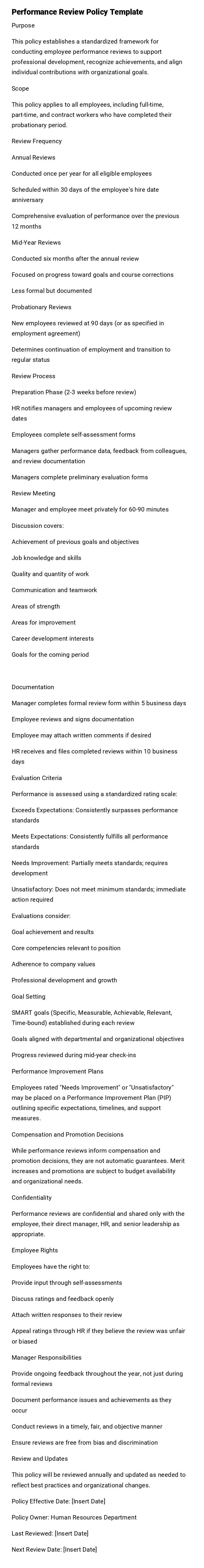 Performance Review Policy Template Performance Review Policy Template
