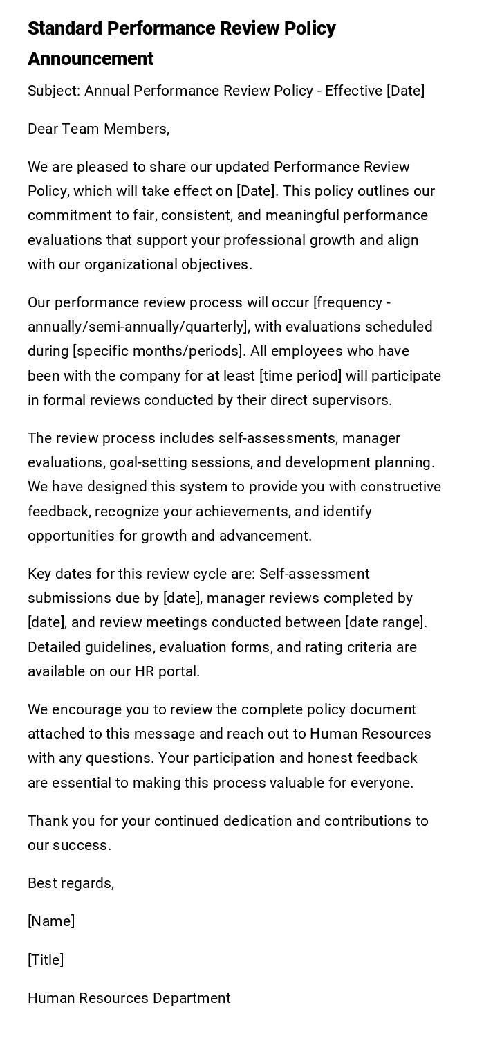 Standard Performance Review Policy Announcement Standard Performance Review Policy Announcement