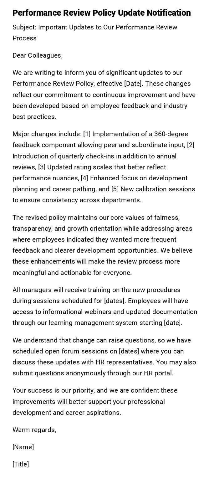 Performance Review Policy Update Notification Performance Review Policy Update Notification