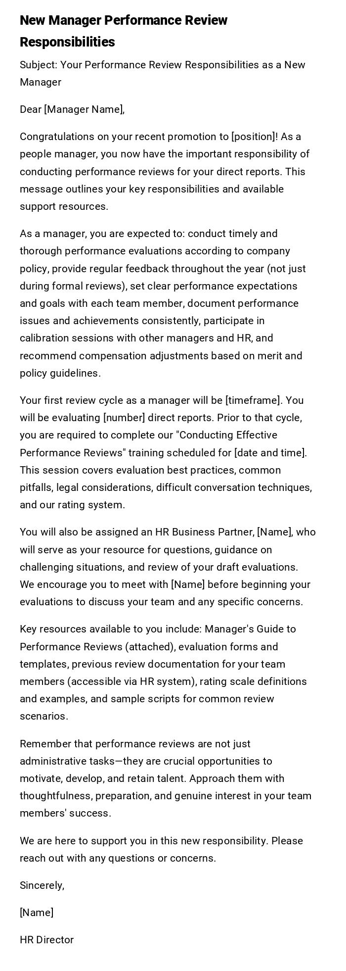 New Manager Performance Review Responsibilities New Manager Performance Review Responsibilities