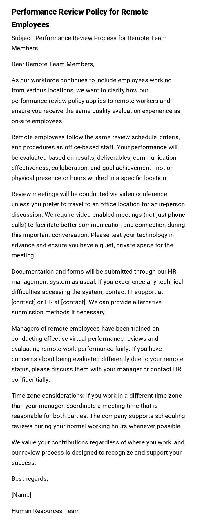 Performance Review Policy for Remote Employees Performance Review Policy for Remote Employees