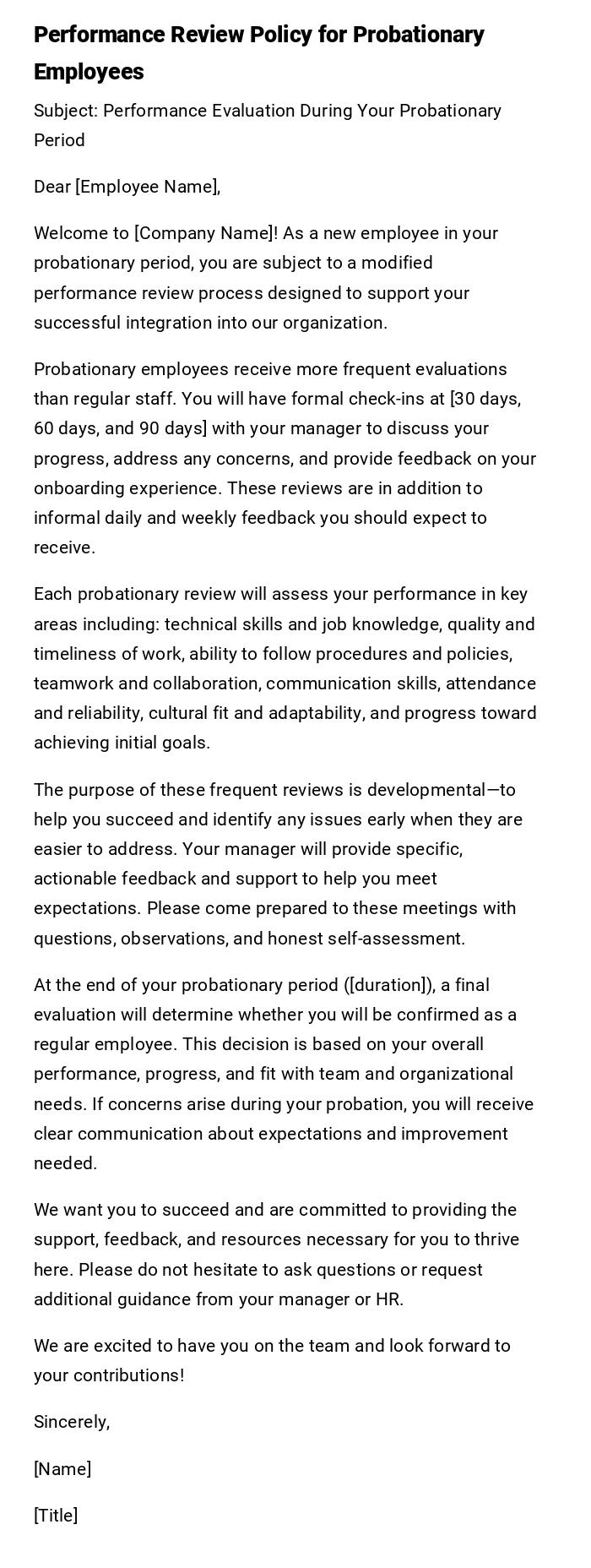 Performance Review Policy for Probationary Employees Performance Review Policy for Probationary Employees