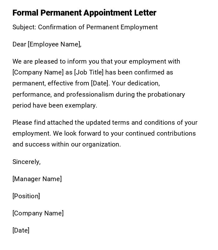 Formal Permanent Appointment Letter Formal Permanent Appointment Letter