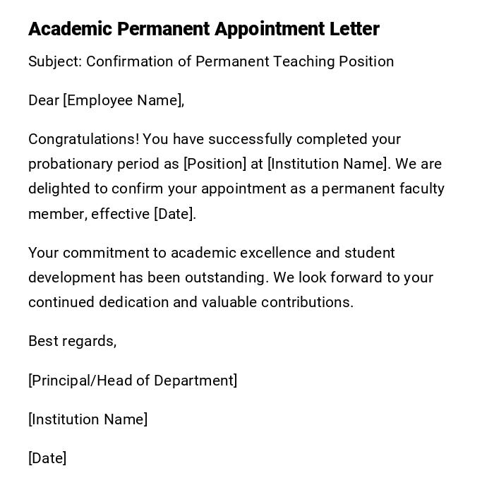 Academic Permanent Appointment Letter Academic Permanent Appointment Letter