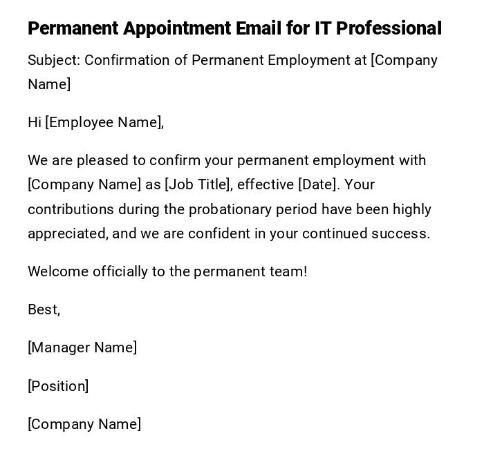 Permanent Appointment Email for IT Professional Permanent Appointment Email for IT Professional