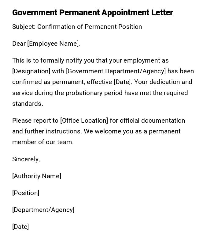 Government Permanent Appointment Letter Government Permanent Appointment Letter
