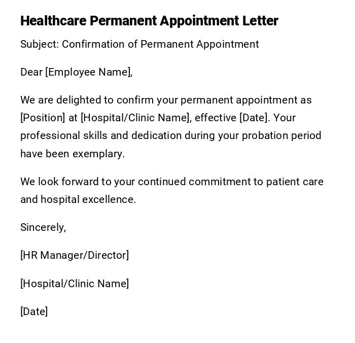 Healthcare Permanent Appointment Letter Healthcare Permanent Appointment Letter