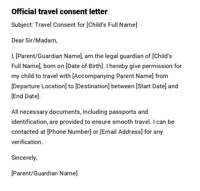 Official travel consent letter Official travel consent letter