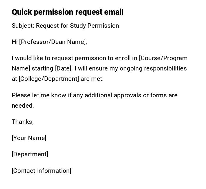 Quick permission request email Quick permission request email