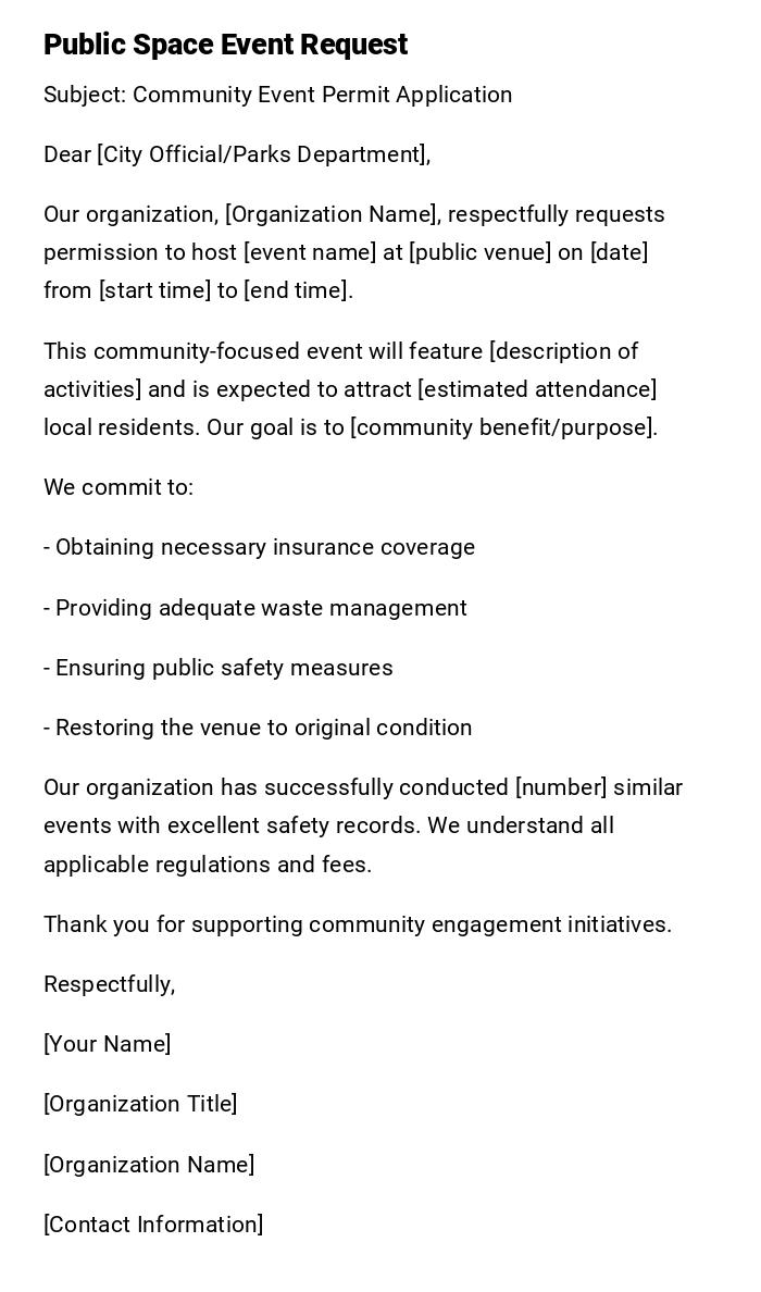 Public Space Event Request Public Space Event Request