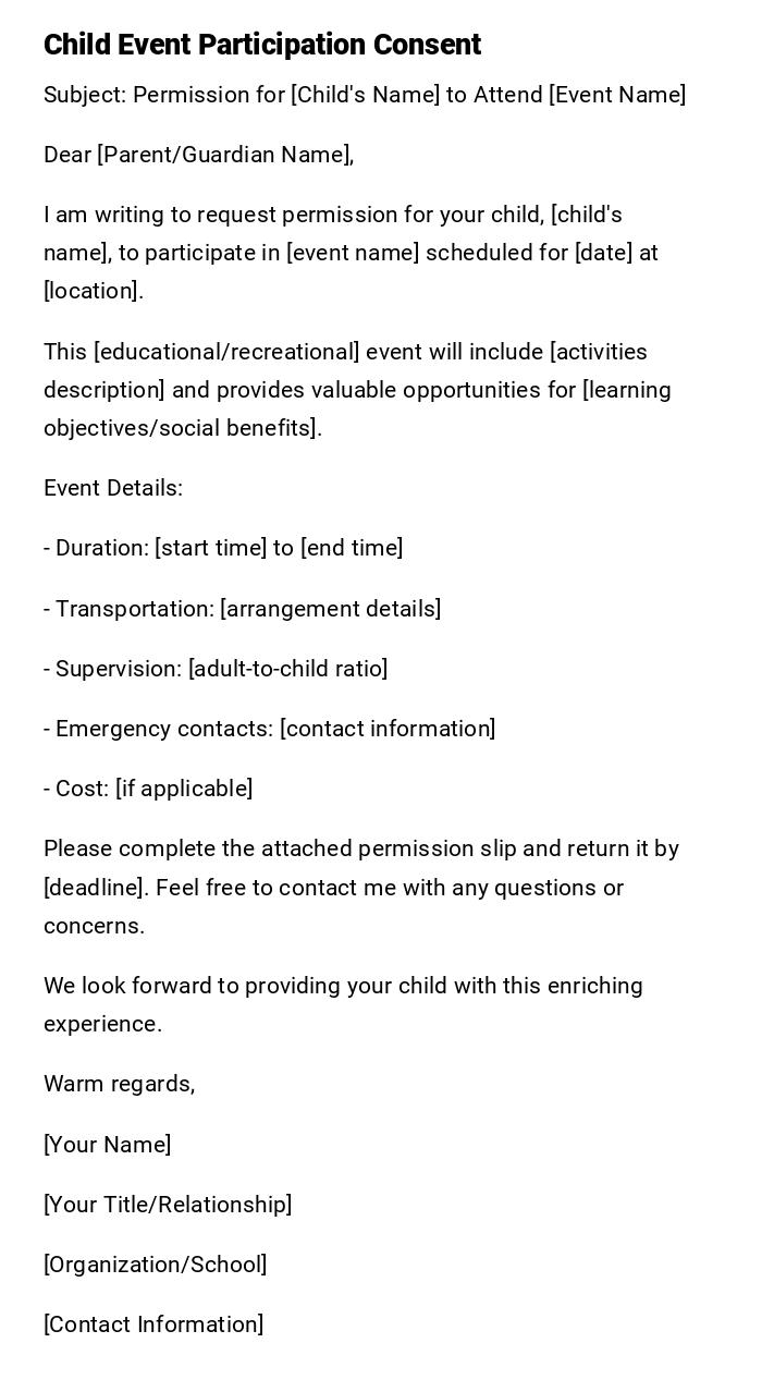 Child Event Participation Consent Child Event Participation Consent