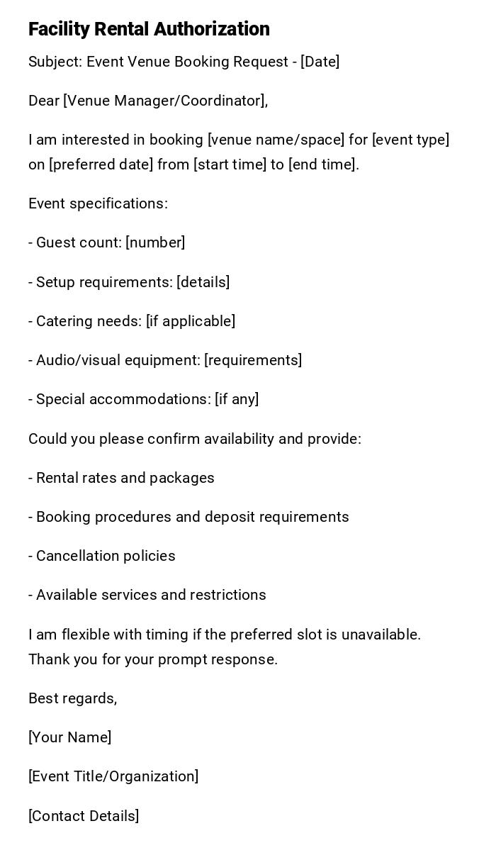 Facility Rental Authorization Facility Rental Authorization