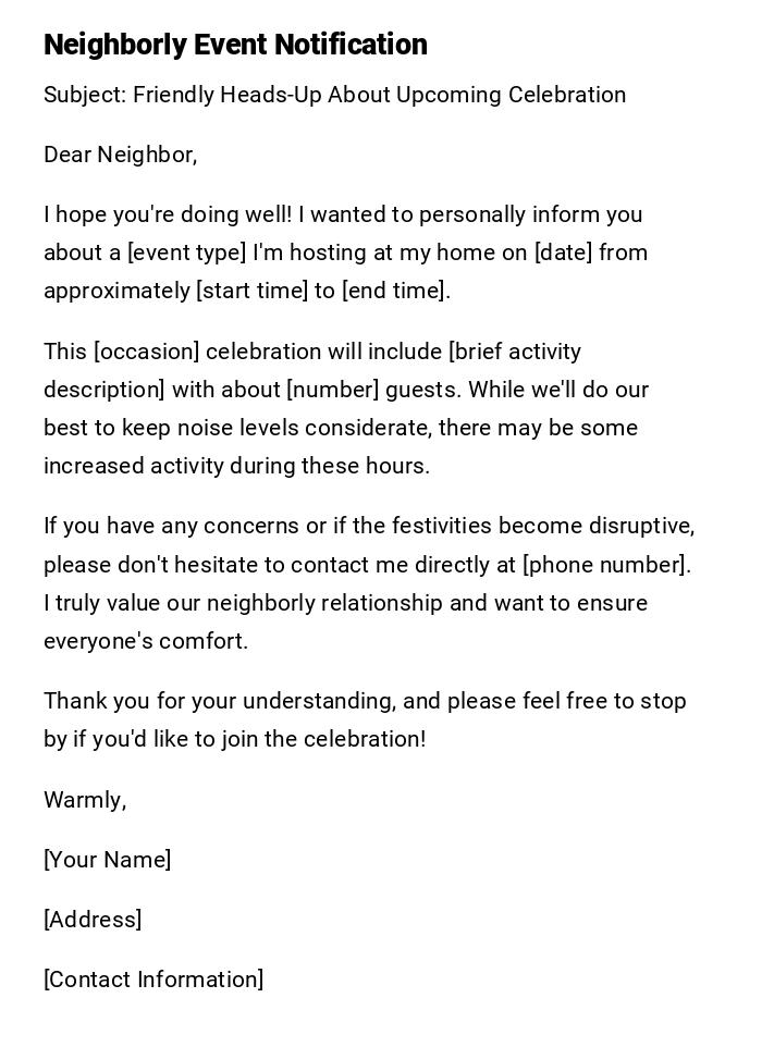 Neighborly Event Notification Neighborly Event Notification