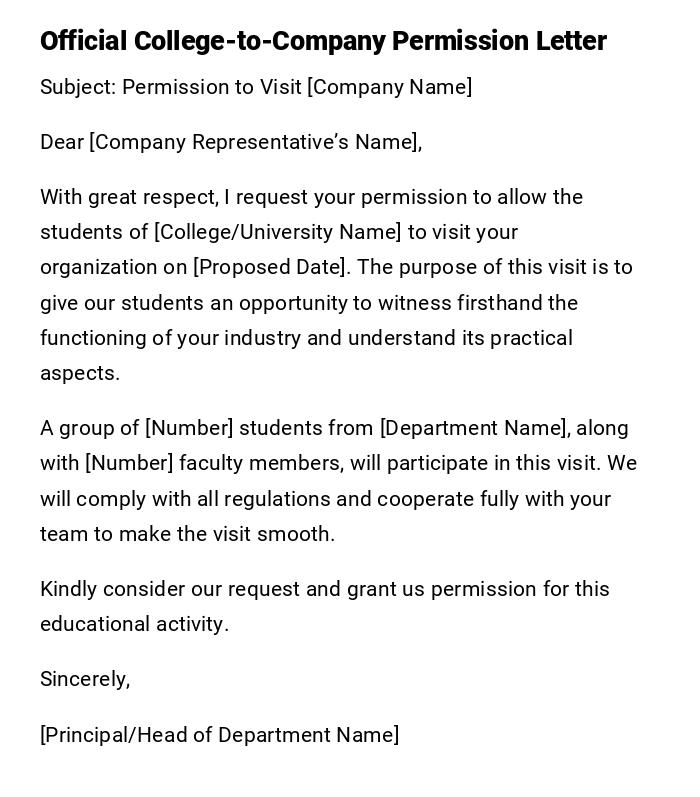 Official College-to-Company Permission Letter Official College-to-Company Permission Letter