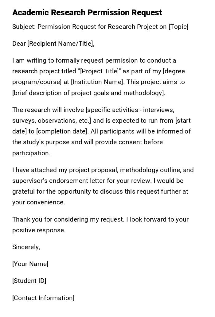 Academic Research Permission Request Academic Research Permission Request